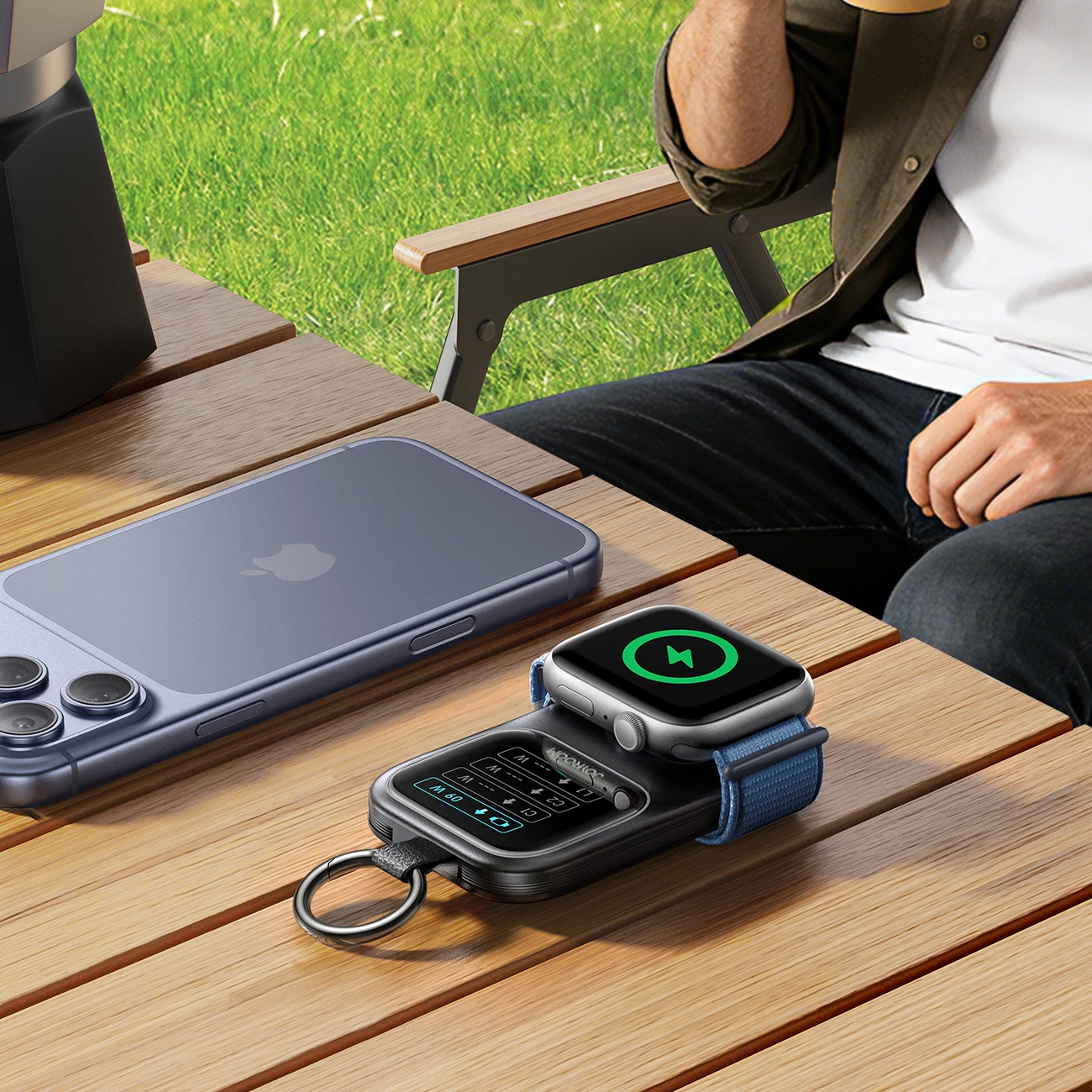 Powerbank Joyroom JR-W19 5000mAh, karikim pa tela 5W për orë, kabllo USB-C/Lightning të integruara, ekran digjital, i zi