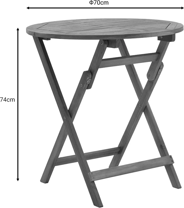 Tavolinë me karrige Recofly-Carpuva set prej 3 copash, palosëse, dru akacie natyrale D70x74cm