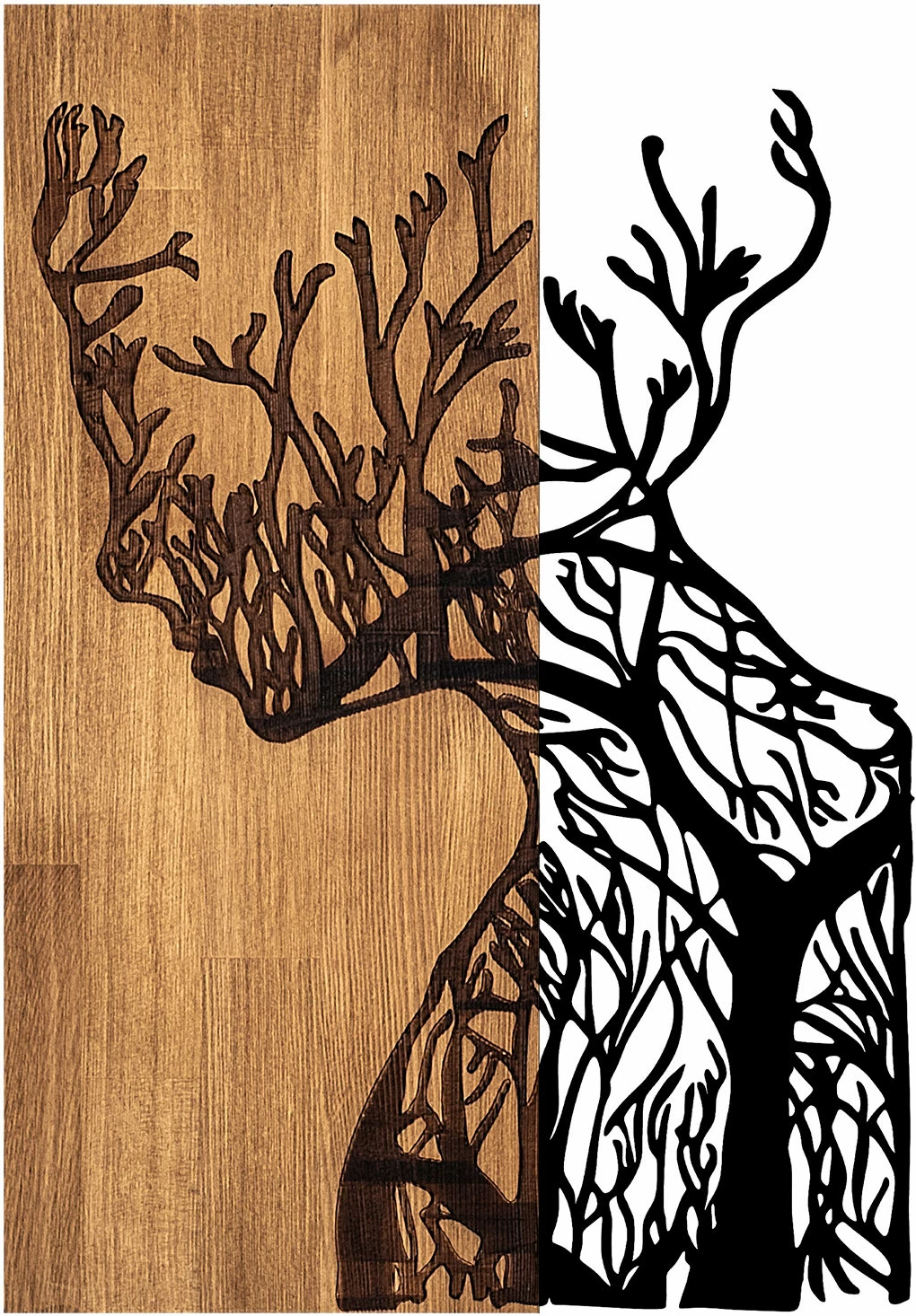 Aksesor dekorativ për mur, dru dhe metal, Wallity, grua pemë, 41x3x58cm