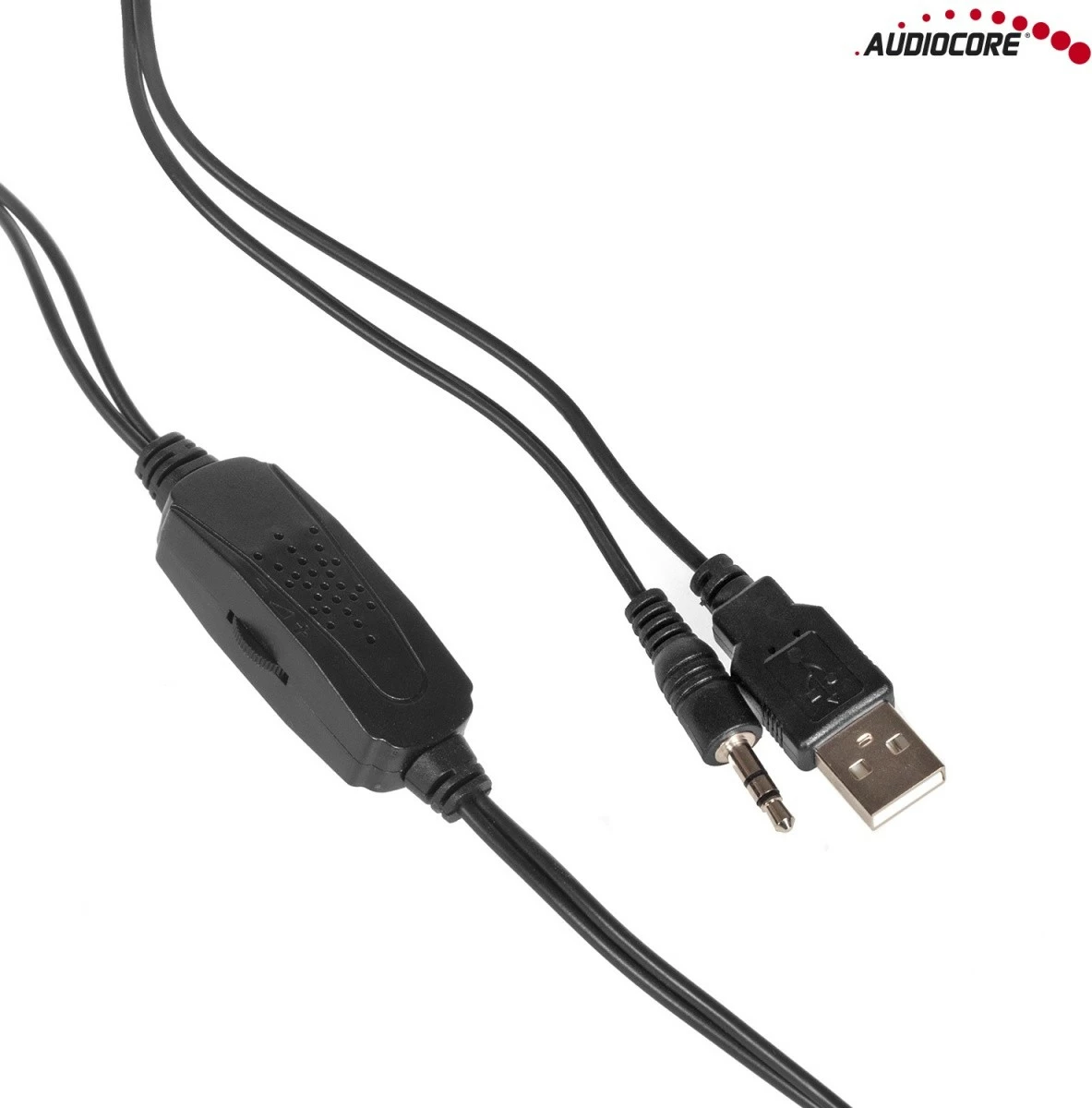 Altoparlantë kompjuteri, Audiocore AC865B, 2.0 6W, USB 5V me minijack 3.5 mm, ndriçim LED blu, të zinj-blu