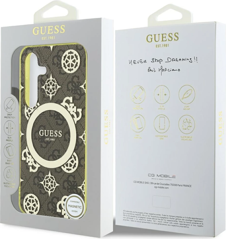Mbështjellës Guess për Samsung Galaxy S25, MagSafe, Peony Pattern, Kafe