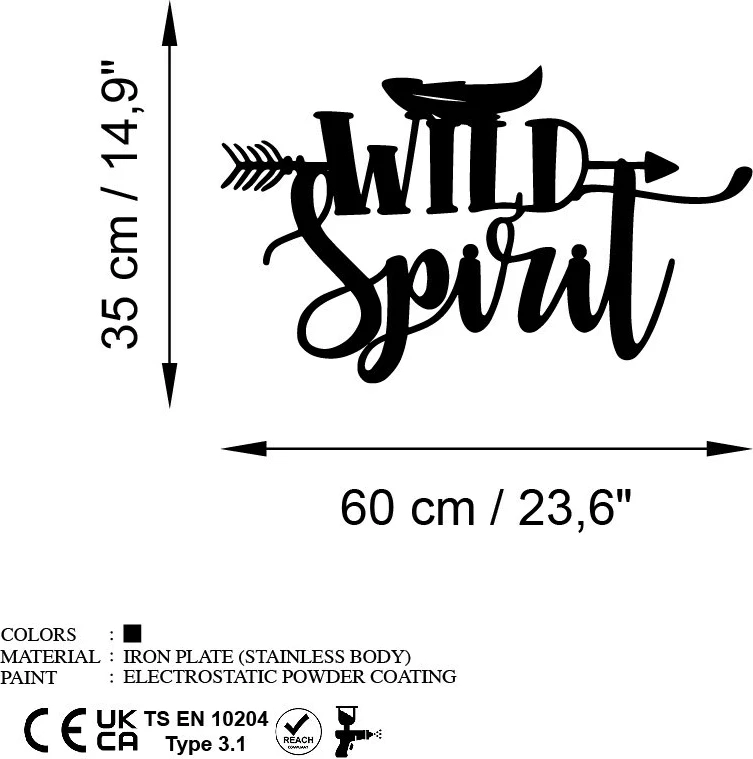 Aksesor dekorativ metalik për mur, Wild Spirit, ngjyrë e zezë, Wallity, 60x35cm