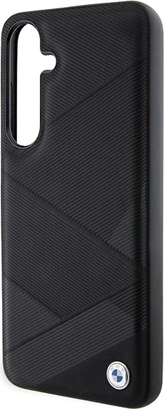 Mbështjellës BMW BMHCS24M23RCGPK Signature Leather Crossing Lines Pattern për Samsung Galaxy S24+ S926, i zi