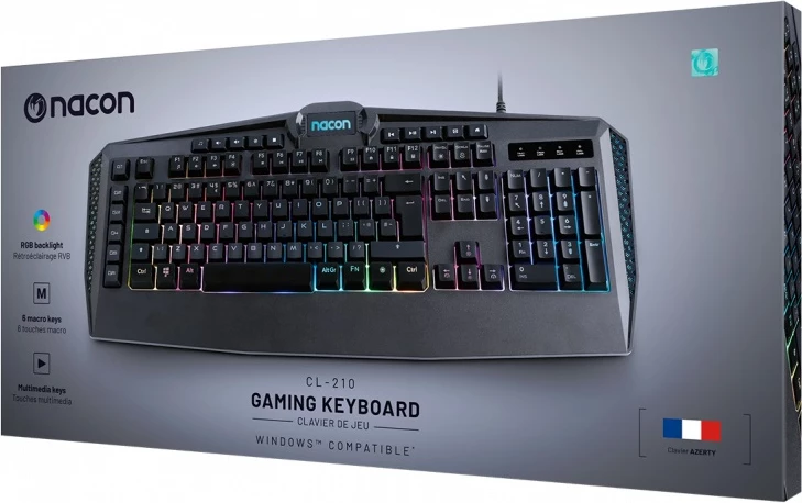 Tastierë gaming Nacon CL-210 UK, wired, full size, membrane, RGB, e zezë