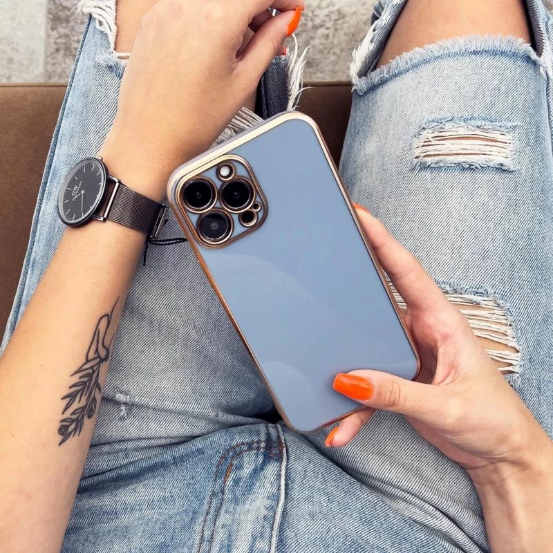 Kapak telefoni Hurtel Fashion Case për iPhone 12 Pro Max, kaltër me kornizë të artë [Ngjyra: Kaltër]