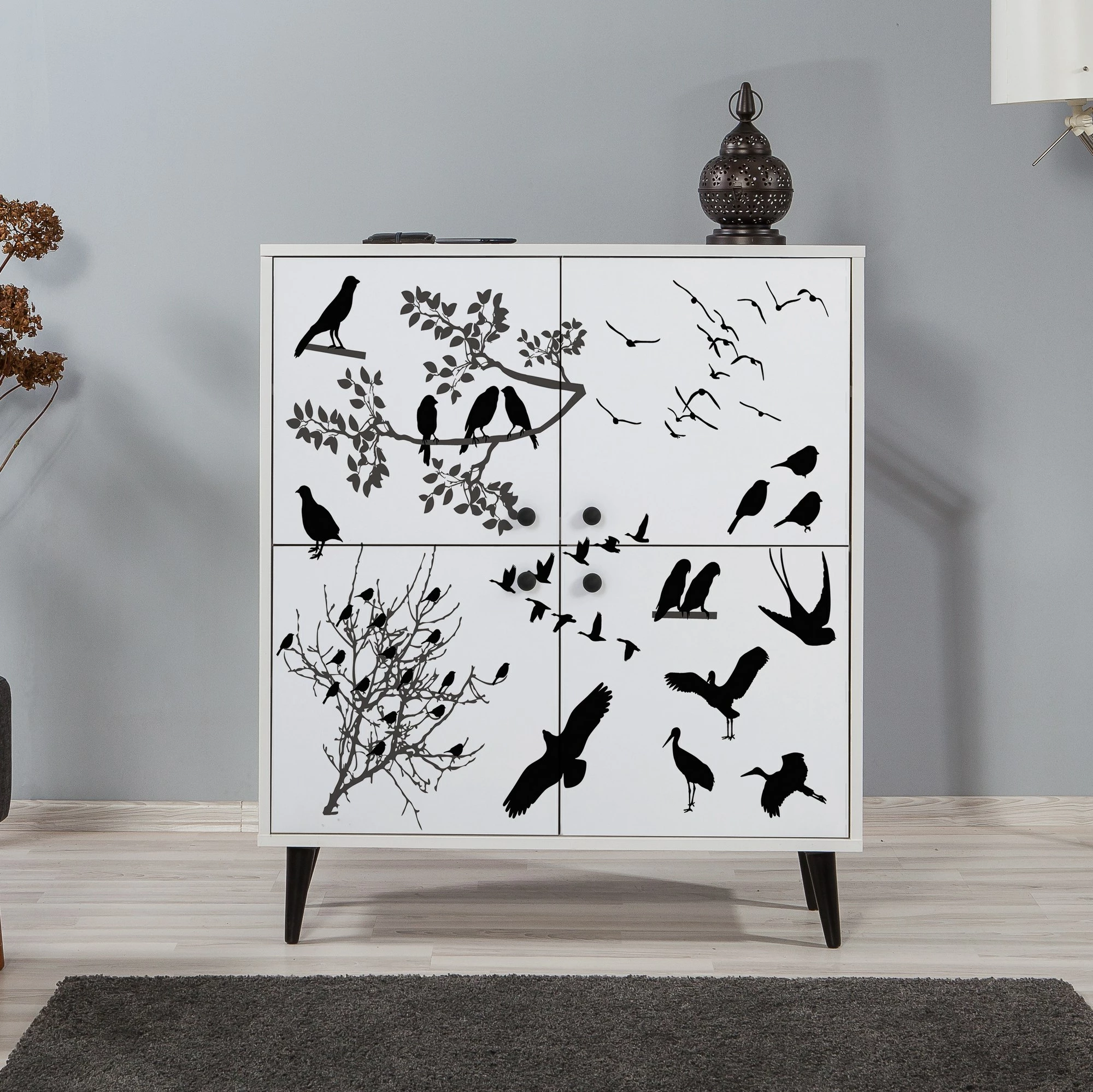 Dollap multifunksional Hanah Home, Multilüx Manyas, bardhë e zi, 95x111x36cm
