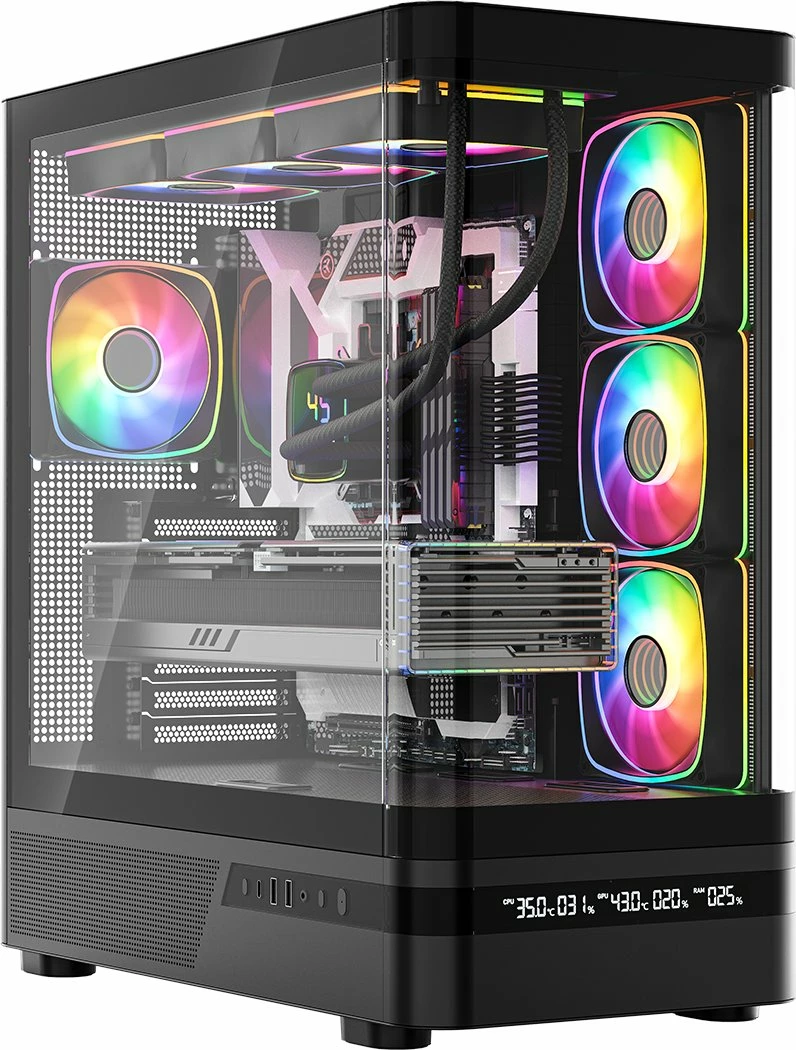 Kasë Modecom Volcano AQ200 ARGB MC-A-AQ200-4FA-B, Midi Tower ATX, 4x120mm ARGB fanë, USB-C, e zezë