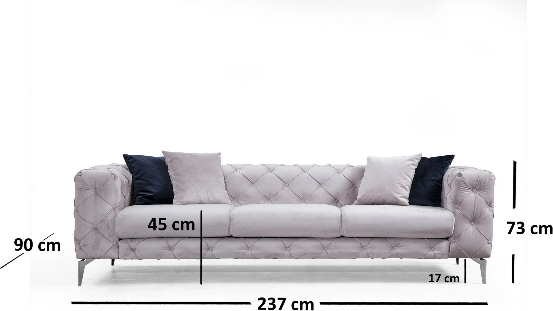 Divan treshe Atelier del Sofa, Como, ngjyrë gri e çelët