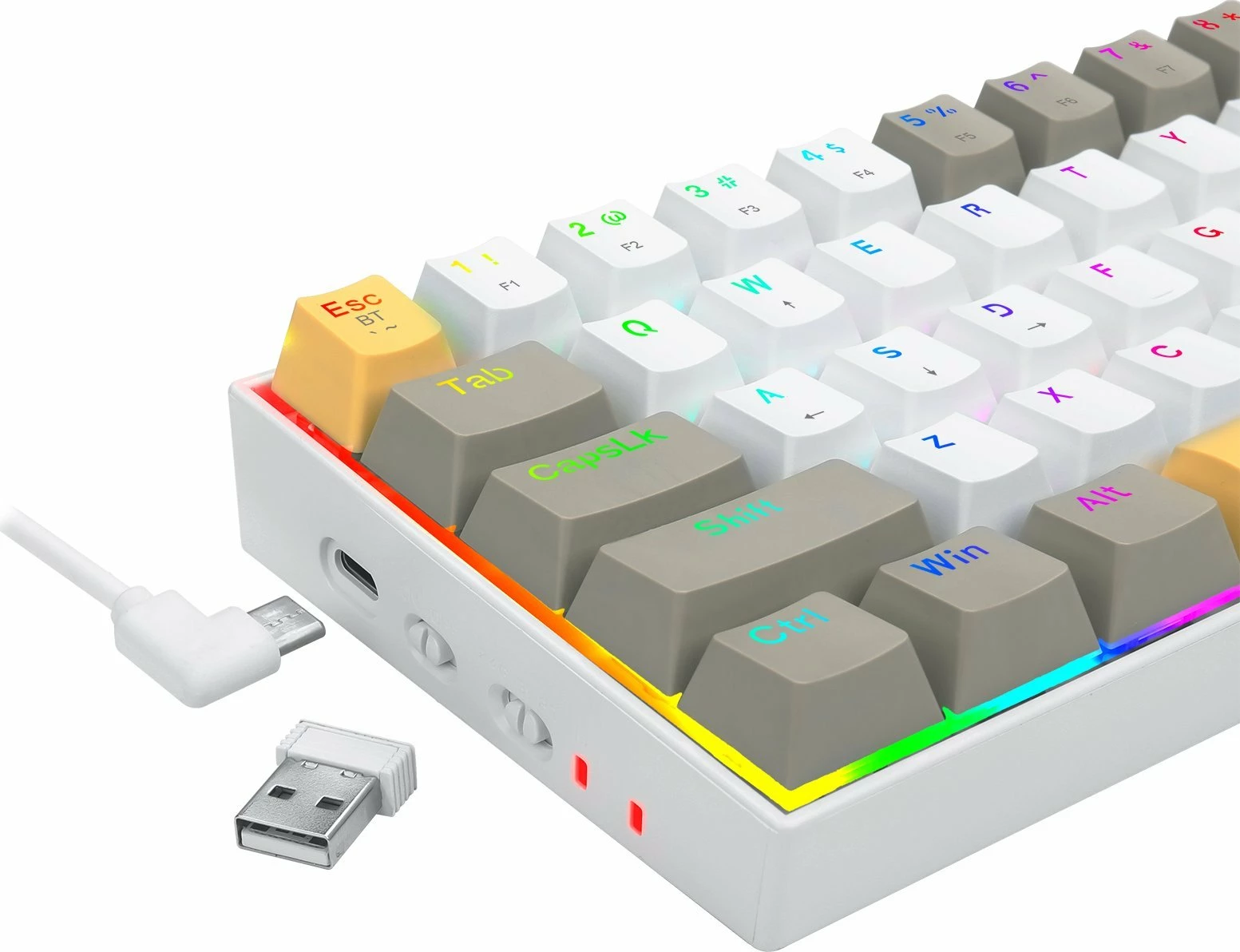Tastierë mekanike Redragon Draconic Pro K530, Brown Switch, 60%, RGB, USB-C/BT/2.4GHz, bardhë/gri/verdhe