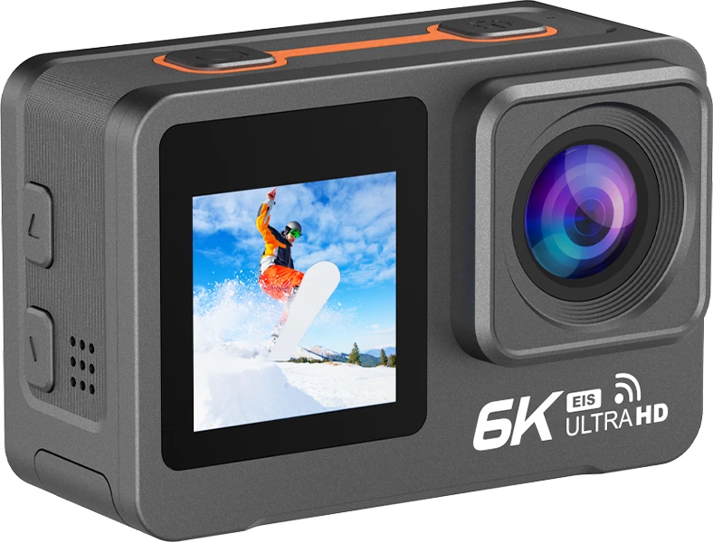 Kamerë aksioni Moye Venture 6K Duo 6K/50MP, dy ekran IPS 2.0\"+1.3\", EIS, Wi‑Fi, e zezë