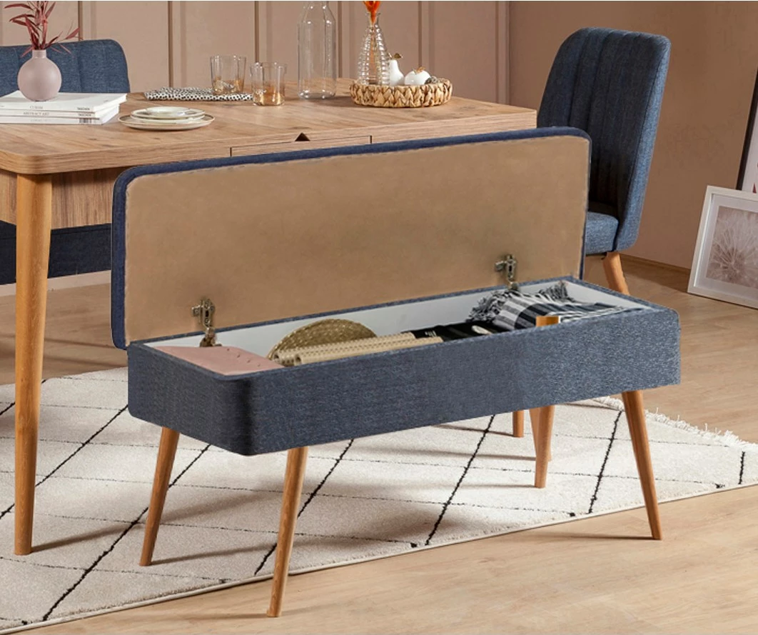 Set tavoline me karrige, e zgjatshme, 5 pjesë, Hanah Home, Vina 1048 - 4 - Atlantic, ngjyrë druri dhe blu e errët