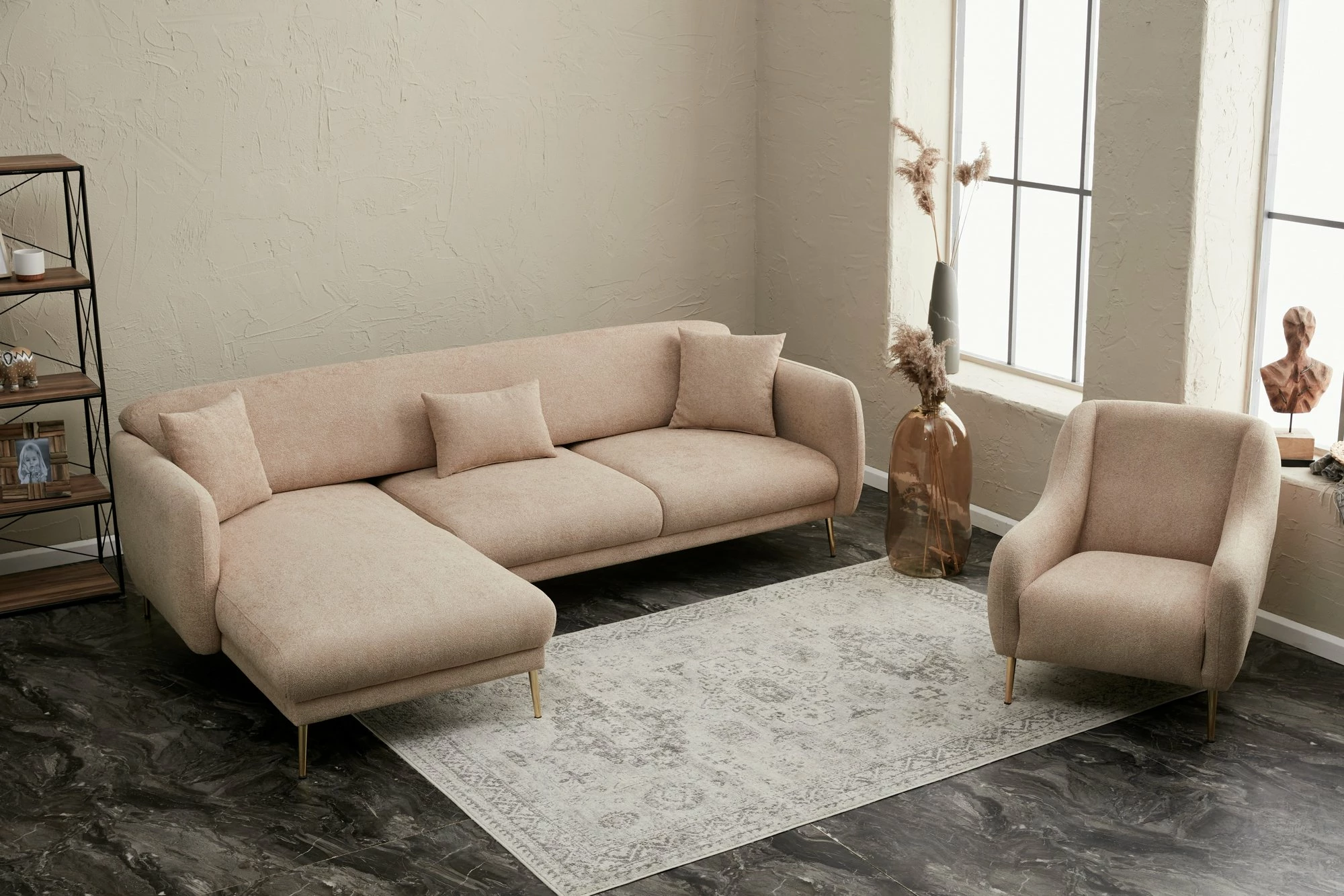 Kënd-sofë krevati Atelier del Sofa, Simena majtas, bezhë
