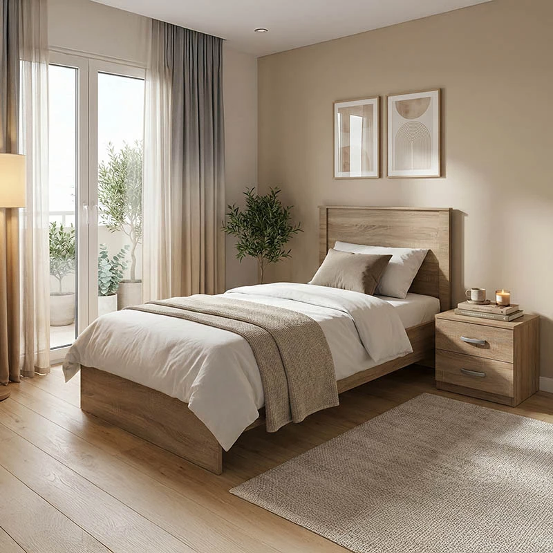 Set dhome gjumi Athos, ngjyrë sonoma, krevat 90x190cm me komodinë, 2 pjesë