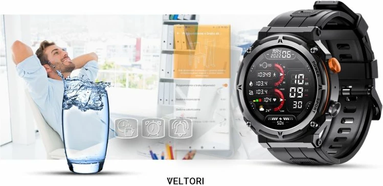 Smartwatch VELTORI për meshkuj, e zezë