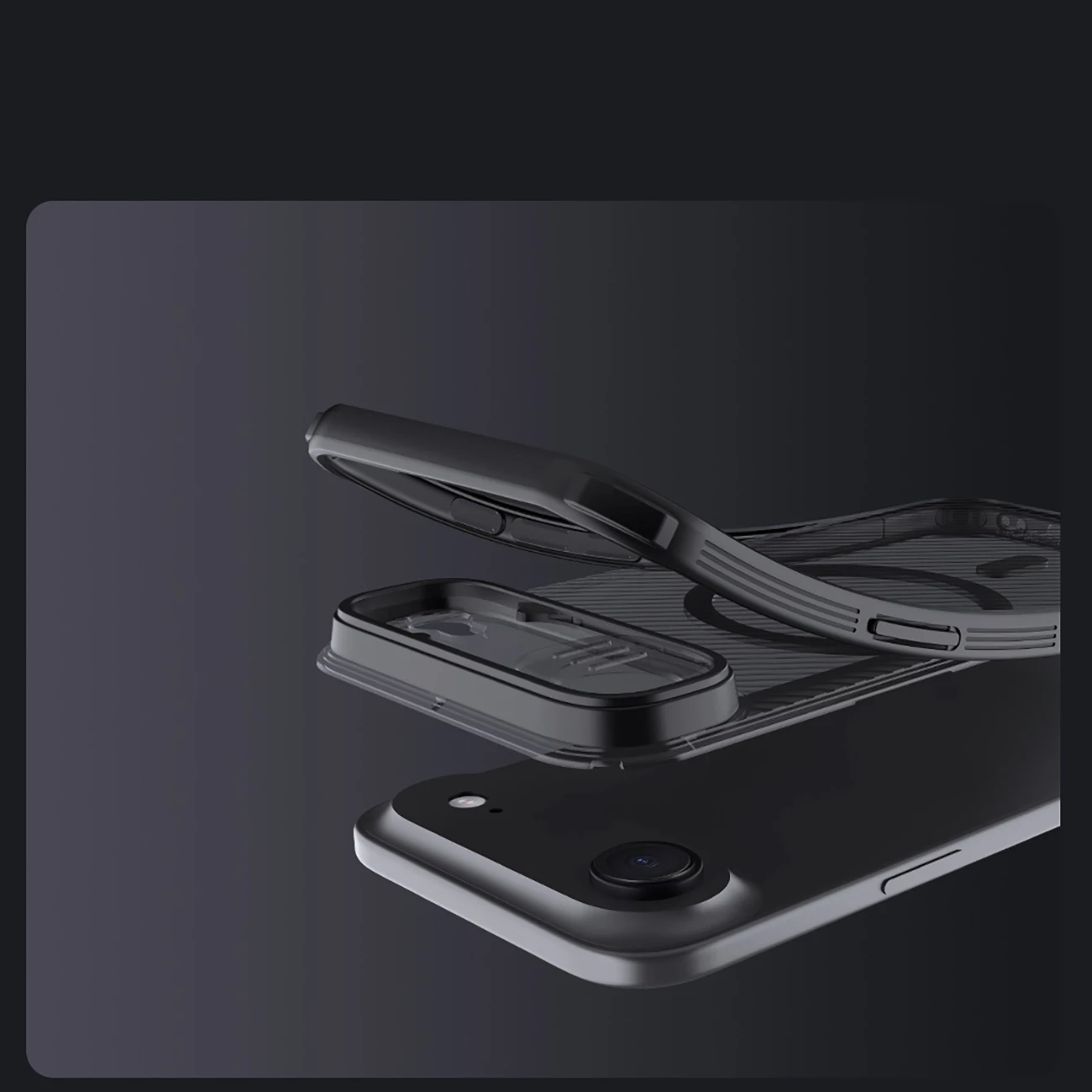 Mbështjellës Nillkin CamShield Pro për iPhone 17 Air, MagSafe, PC+TPU, gjysmë-transparent mat, e zezë transparente