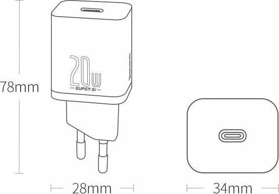 Karikues Baseus CCSUP-B01 20W 1x USB-C 3A, i zi