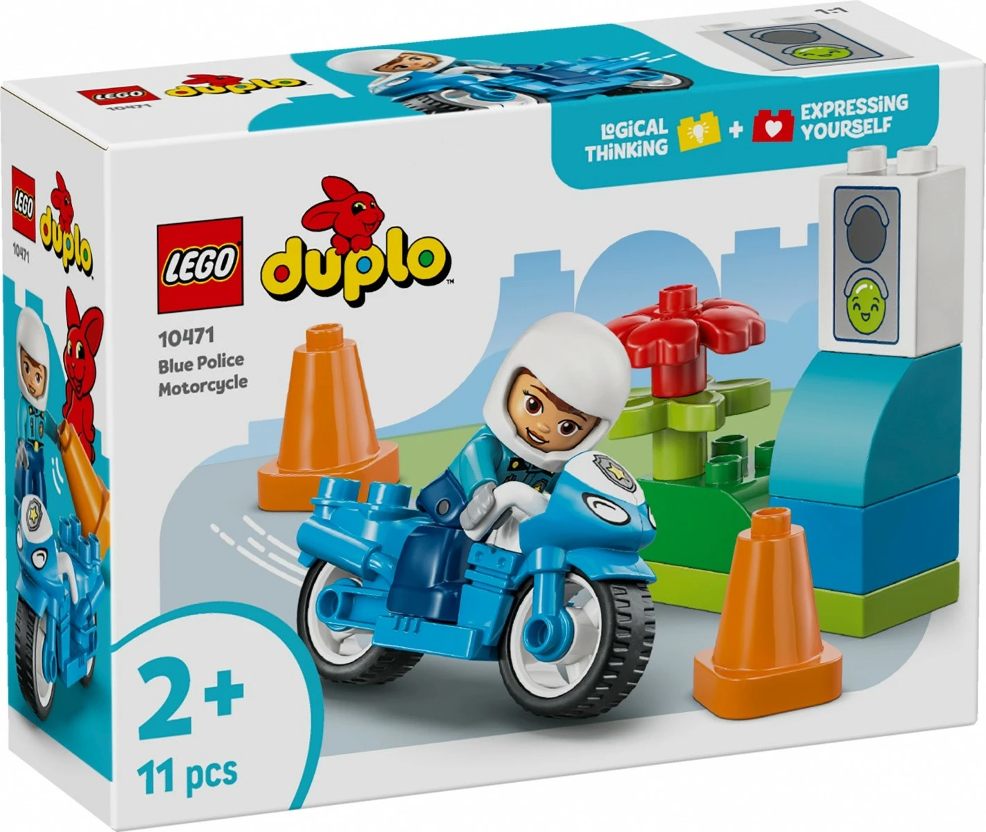 Set blloqe, LEGO DUPLO 10471 Blue Police Motorcycle, motoçikletë policie, 11 pjesë, 2+ vjeç, blu, set i vogël