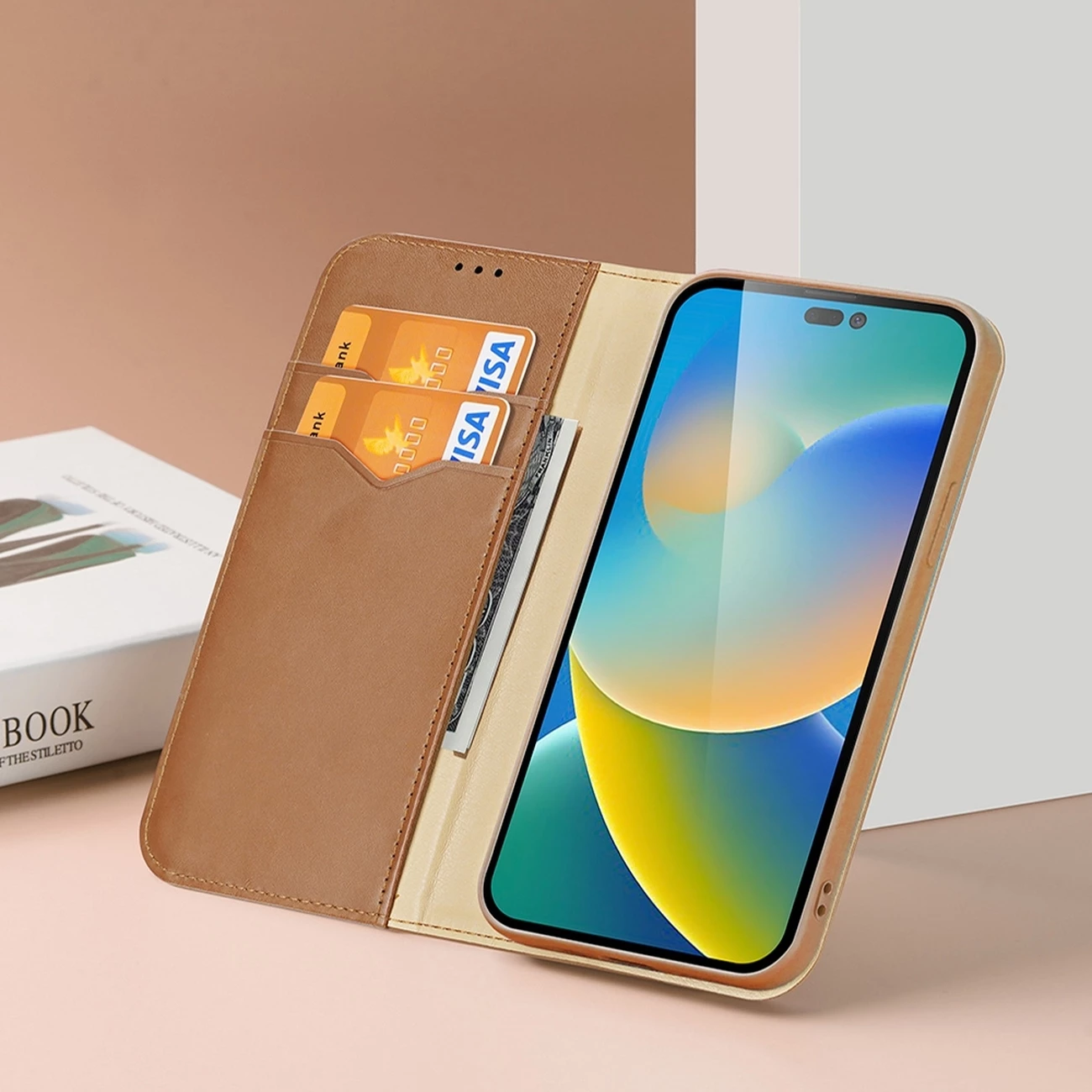 Mbështjellës Dux Ducis Hivo për iPhone 14 Pro, lëkurë natyrale, kafe