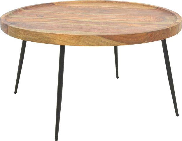 Tavolinë kafeje Tavolo, dru sheesham i fortë, ngjyrë arre, këmbë metalike të zeza, 75x39cm