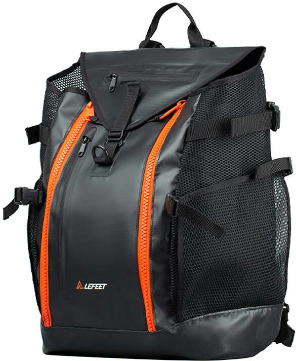 Çantë shpine Lefeet DivePack për skuter nënujore, 45L, e zezë me portokalli, set me 2 çanta baterie