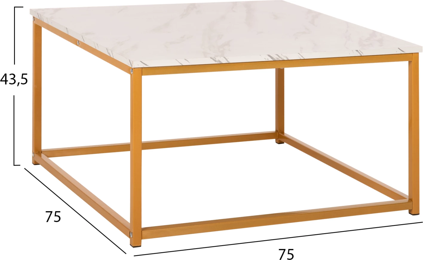 Tavolinë kafeje BRAYLEN FH8942.11 pamje mermeri të bardhë-bazë ari 75x75x43Hcm