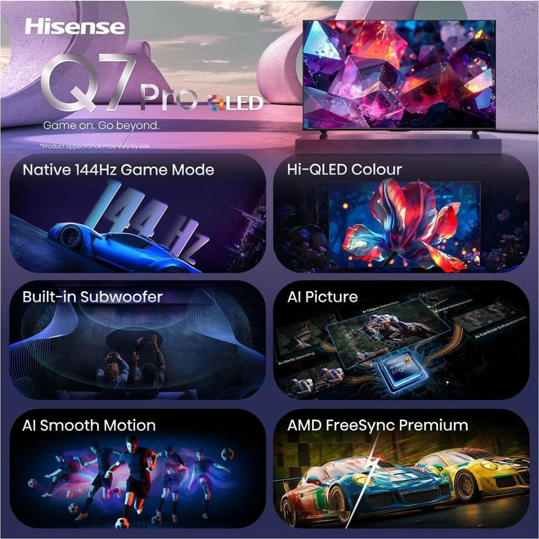 Televizor Smart Hisense 100Q7S PRO, 100", 4K Hi-QLED (QLED), 144Hz, Zi/Gri