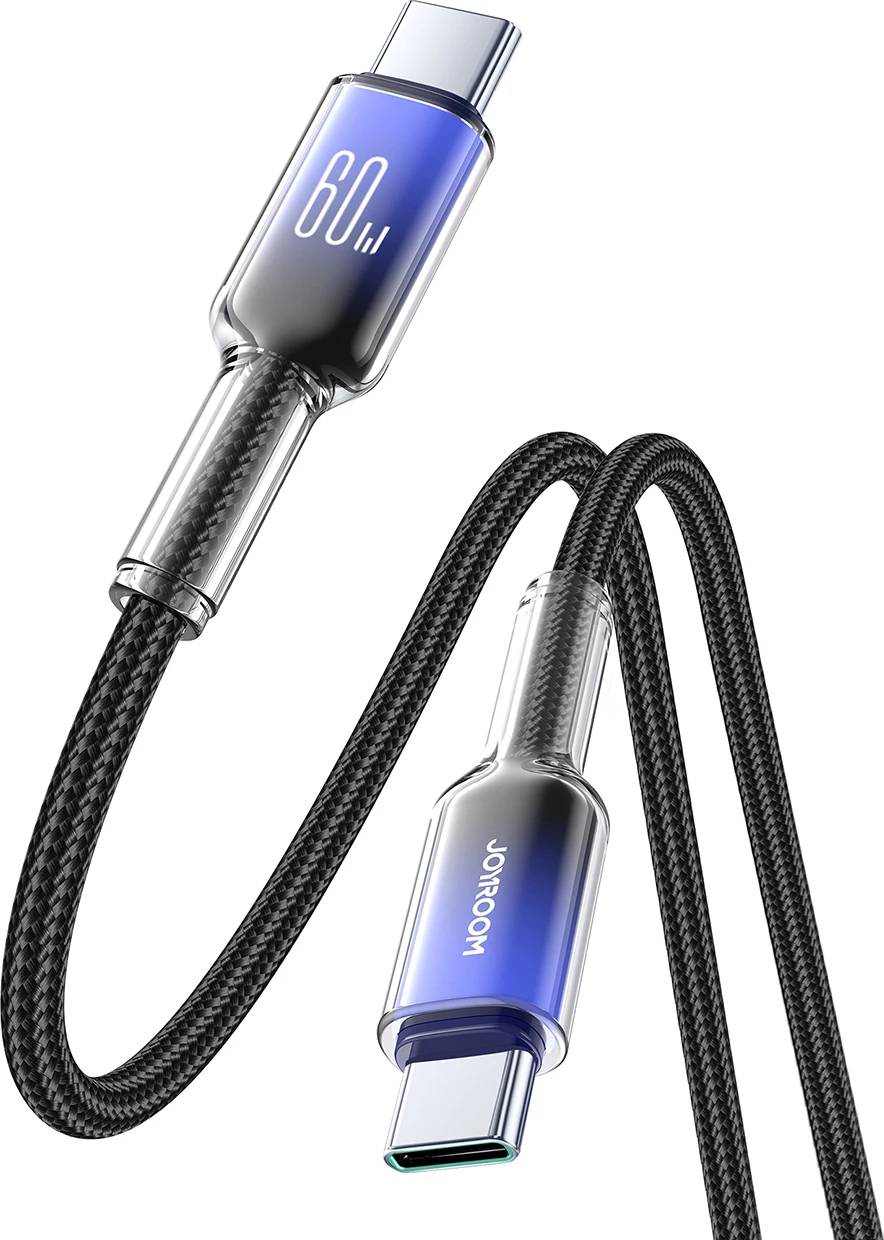 Kabllo USB-C në USB-C Joyroom S-A42 Crystal-Clear Series, 1.2m, 60W, e zezë