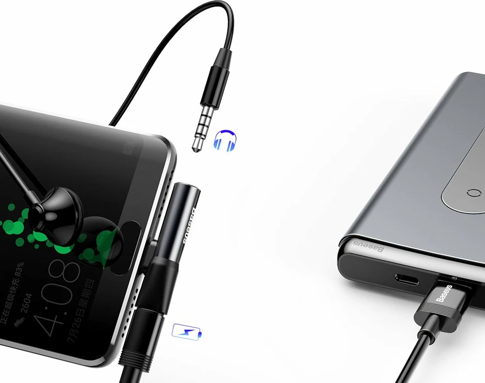 Adapter audio Baseus L41, USB-C në USB-C + 3.5 mm, i zi