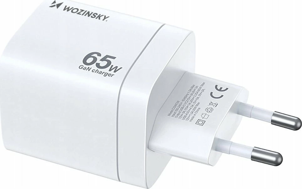 Karikues rrjeti Wozinsky CGWCW 65W GaN, 2x USB-C + 1x USB-A, Quick Charge, i bardhë