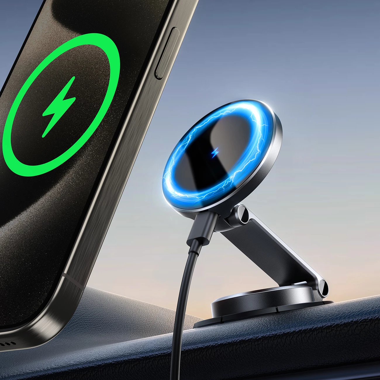 Mbajtës magnetik me karikues wireless Joyroom JR-ZS408 për makinë, 15W, i zi
