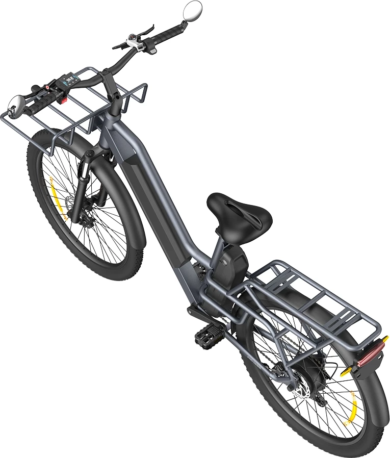 biçikletë elektrike cargo ADO OASIS 260T, 26 inç, rreze deri 180 km, Shimano 7 shpejtësi, 55 Nm, gri, set me 2 bateri