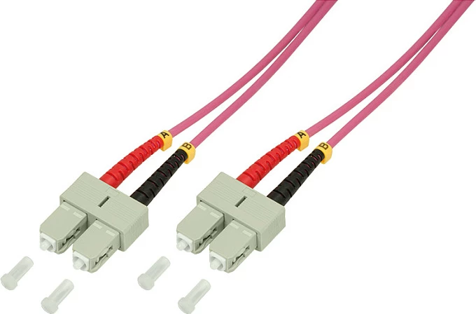 Kabllo patch fiber optike LogiLink OM4 SC/SC, 1m, duplex, rozë/magenta