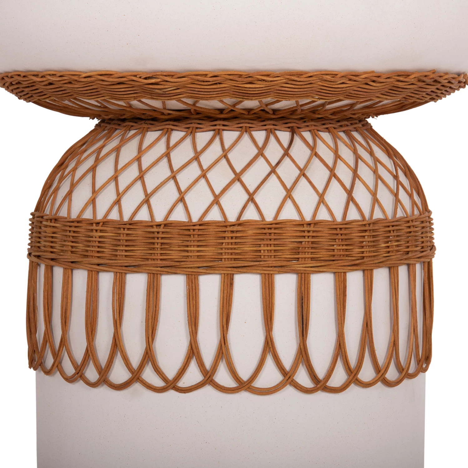 Tavolinë e rrumbullakët për ngrënie PRILEP, fibër-cement, e bardhë, ratan, FH18159.02, 60x76.5cm