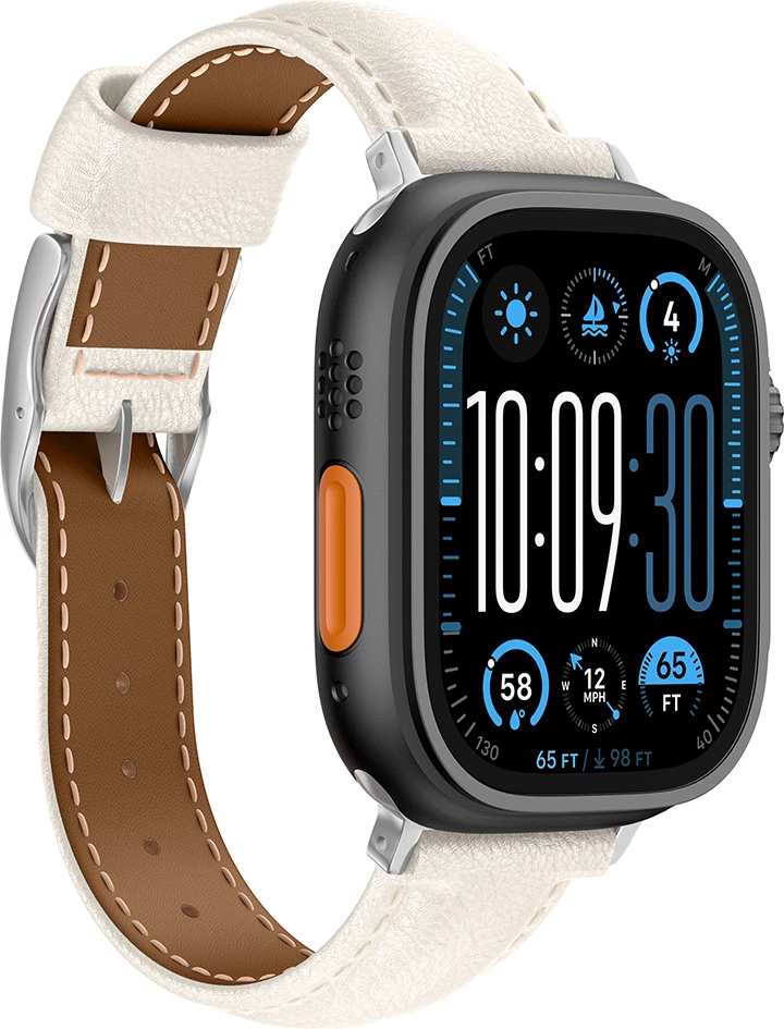 Rrip lëkure për Apple Watch AmazingThing Class Band, 45/46/49 mm, Bezhe e çelët