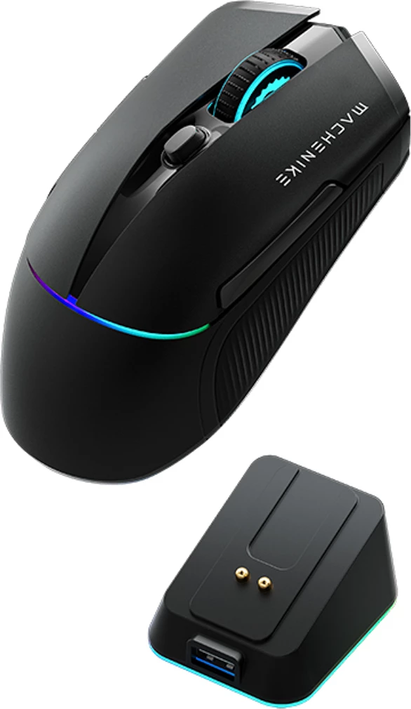 Maus gaming wireless Machenike L8 Pro 26000 DPI tri-mode (USB/2.4GHz/Bluetooth), me dock magnetik RGB, i zi