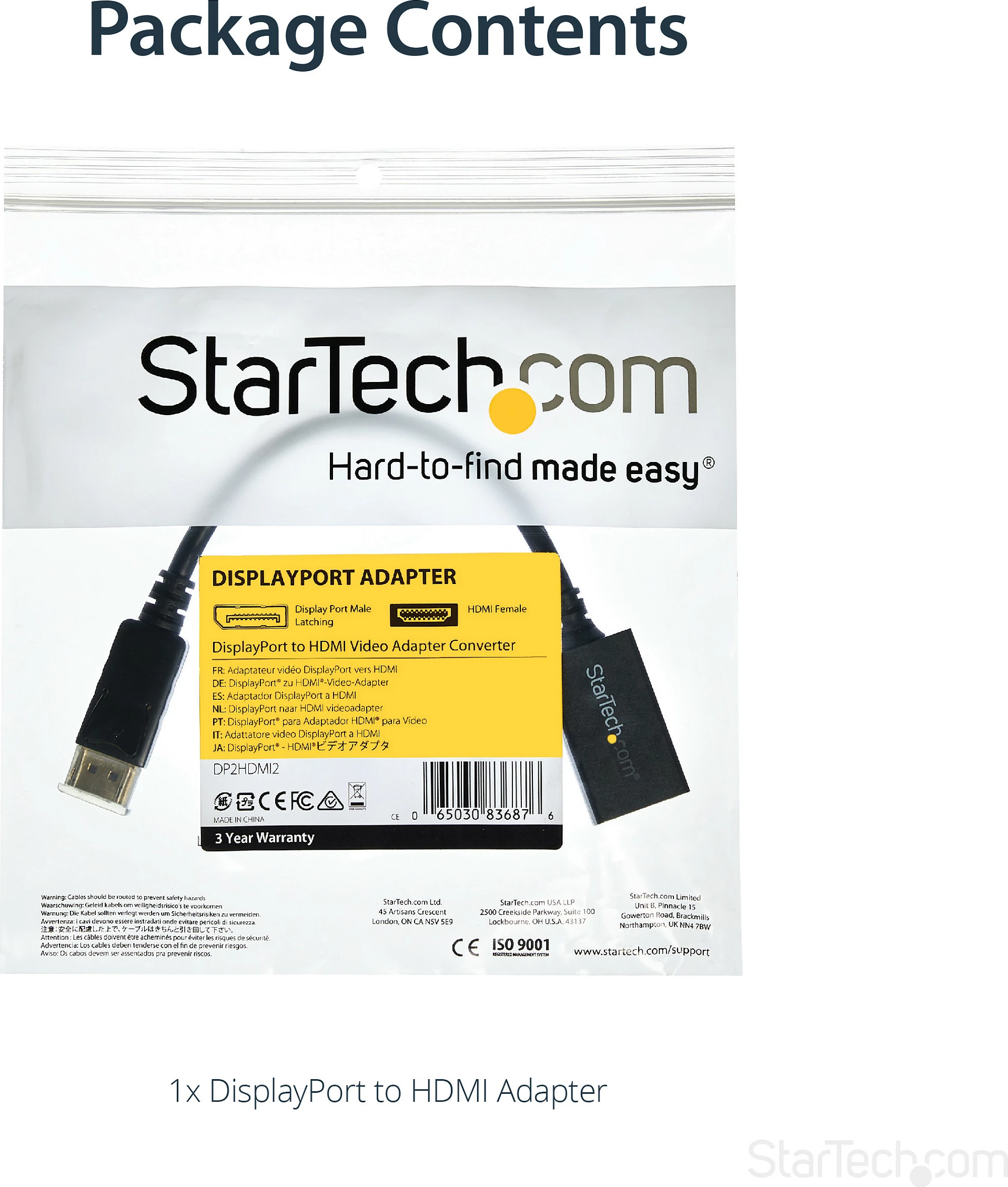 Adapter kabllo DisplayPort në HDMI StarTech DP2HDMI2, 0.21 m, 1080p, i zi