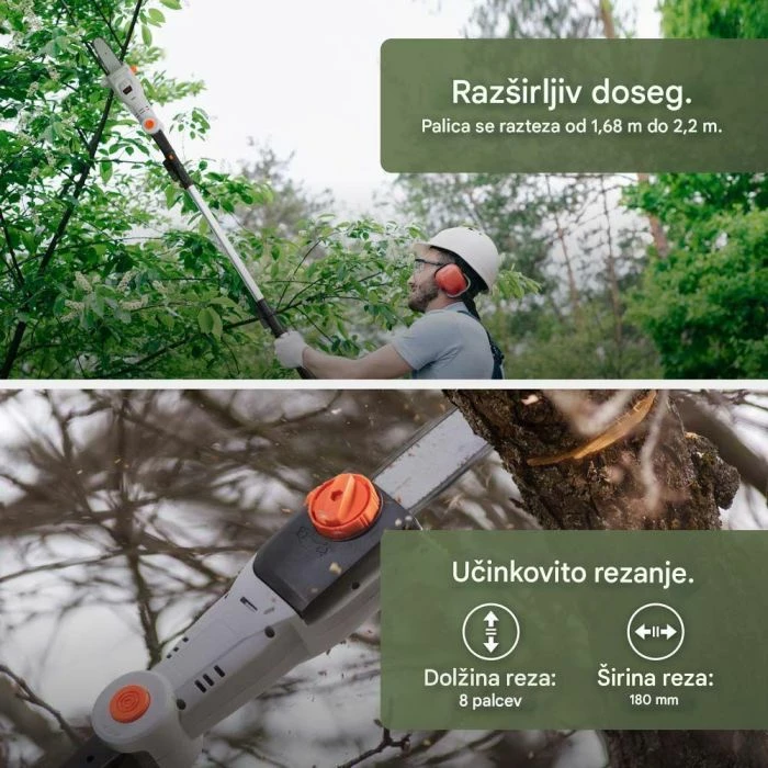 Sharrë zinxhiri me shtyllë teleskopike pa kabllo VonHaus 3519007, 20V 1.5Ah, 168–220 cm, gri/zezë/portokalli, set me bateri & karikues