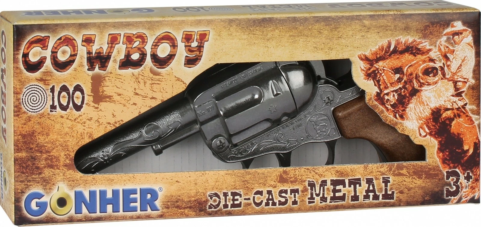 Revolver lodër Pulio Gonher Cowboy 155101/0, metal, argjend, dorezë si dru