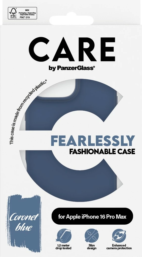 Mbështjellës PanzerGlass CARE Case Fashion Blue për iPhone 16 Pro Max, silikon, blue