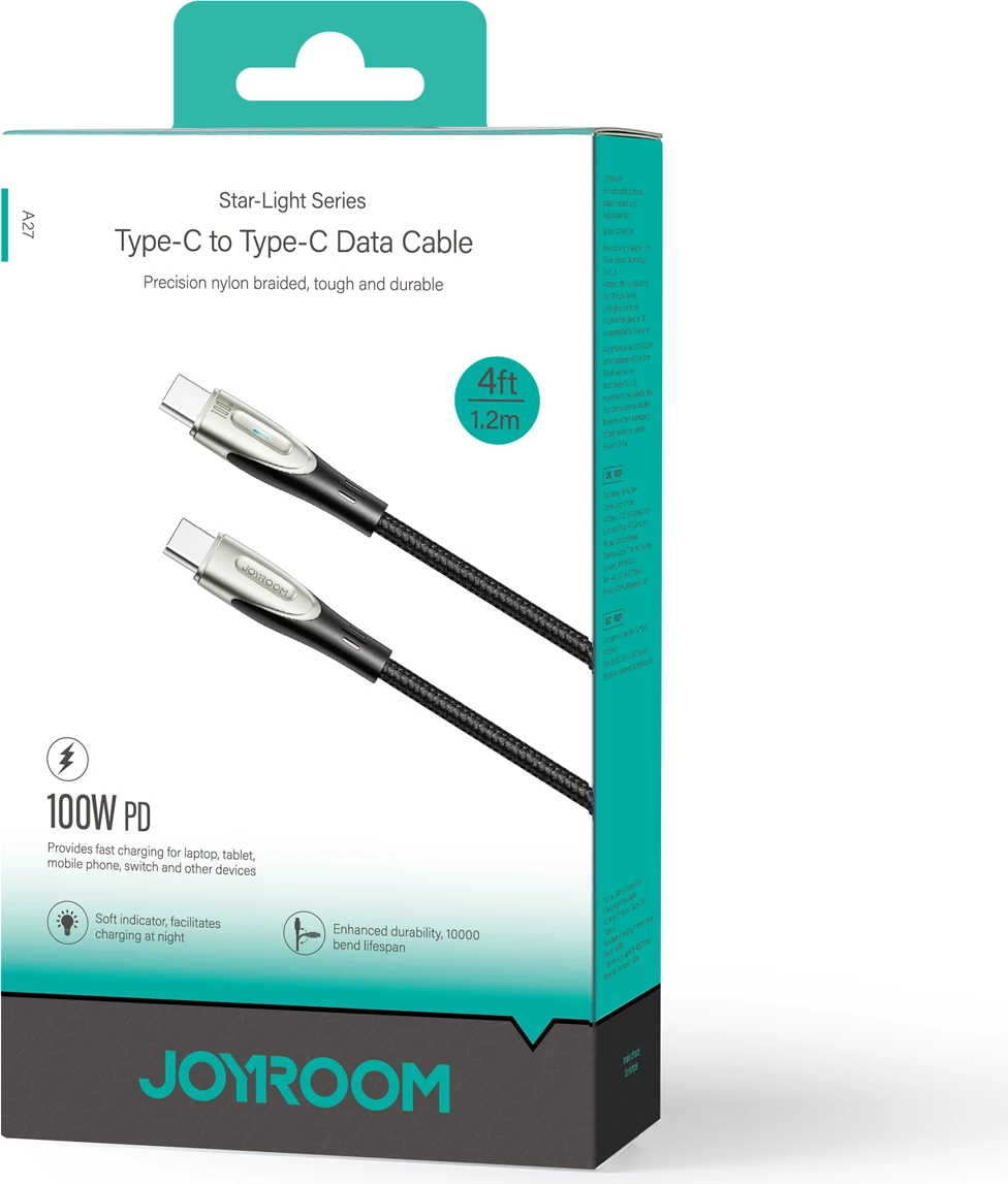 Kabllo USB-C në USB-C Joyroom Star-Light Series SA27-CC5, 1.2m, 100W, e zezë