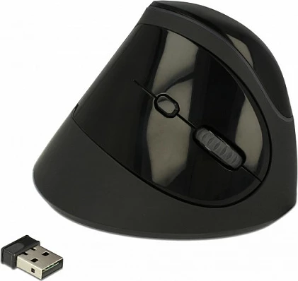 Maus DeLOCK vertikal pa kabllo, 1600 DPI, 2.4 GHz, për dorë të djathtë, i zi