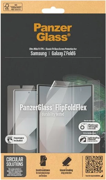 Mbrojtës ekrani 2‑në‑1, PanzerGlass, Samsung Galaxy Z Fold6 F956, xham Classic Fit për ekranin e jashtëm + film TPU Ultra‑Wide Fit për ekranin kryesor, set