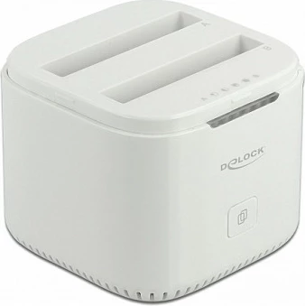 Docking station DeLOCK USB-C 3.2 Gen 2, për 2x 2.5" SATA HDD/SSD, Clone, e bardhë
