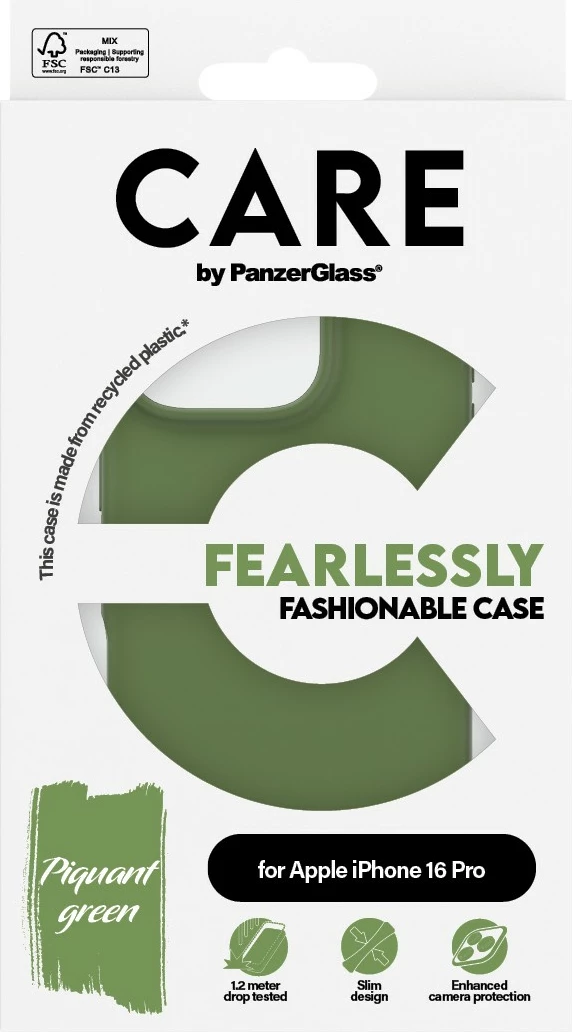 Mbështjellës PanzerGlass CARE Case Fashion për iPhone 16 Pro, silikon, e gjelbër