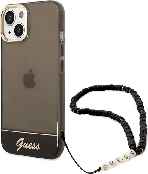 Mbështjellës Guess GUHCP14SHGCOHK për iPhone 14 6.1", me rrip perlë, i zi
