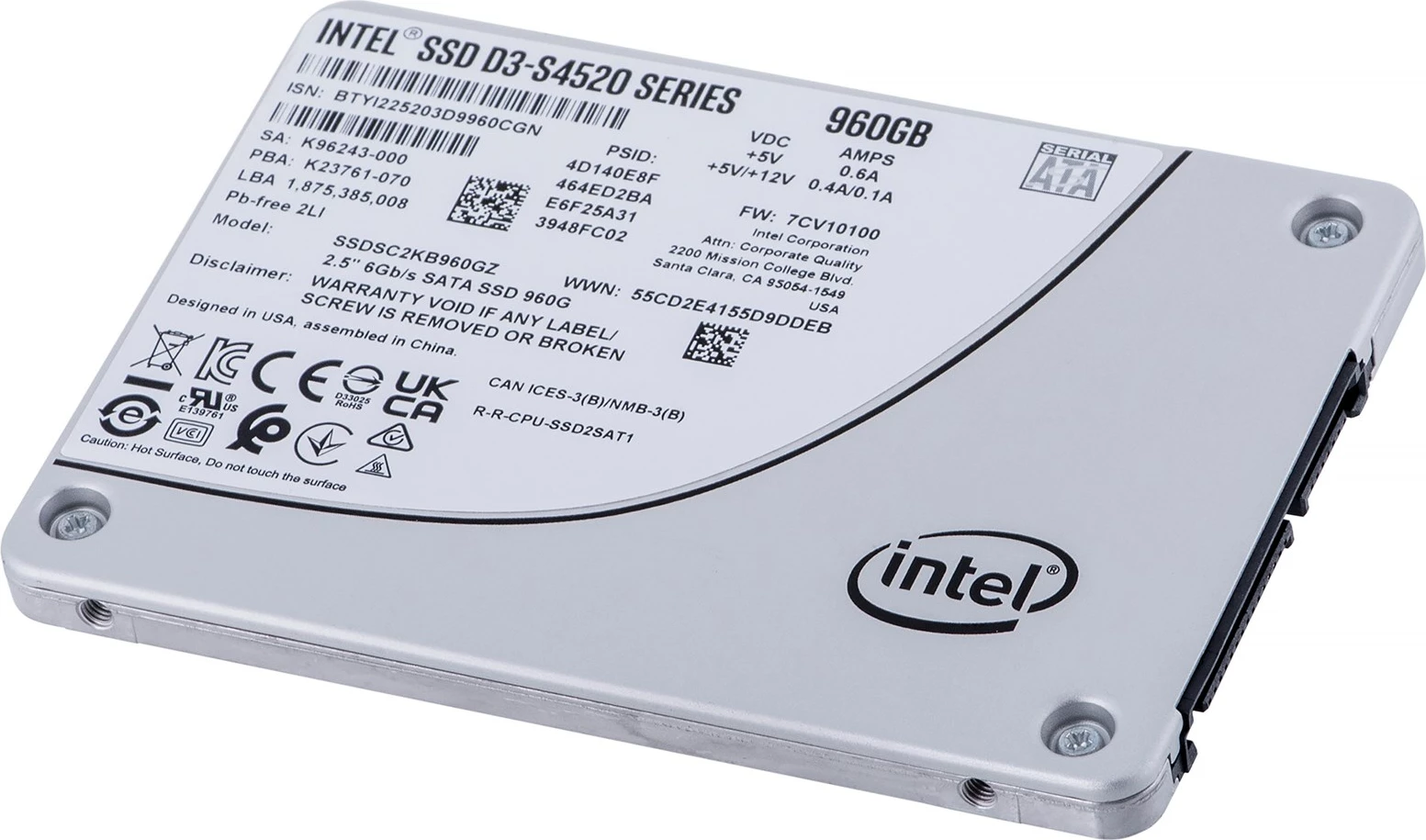 Disk i bendshëm D3 SSDSC2KB960GZ01, 2.5", 960 GB, Serial ATA III TLC, 3D NAND