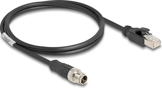 Kabllo Ethernet industriale DeLOCK M12 X-coded 8-pin në RJ45, Cat5e, 1m, e zezë