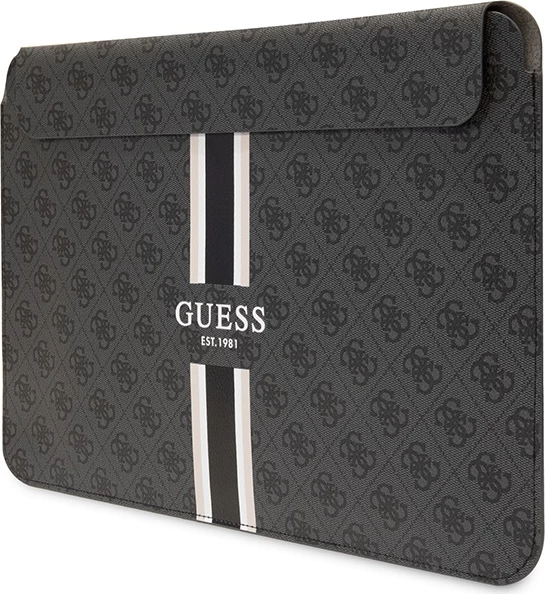 Mbështjellës laptopi Guess 4G Printed Stripes, deri 14", lëkurë eko, e zezë