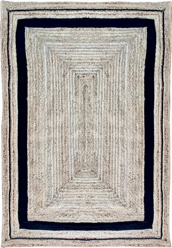 Qilim Reva për dhomë dite, jute dhe pambuk, natyral-me të zezë, 200x300cm