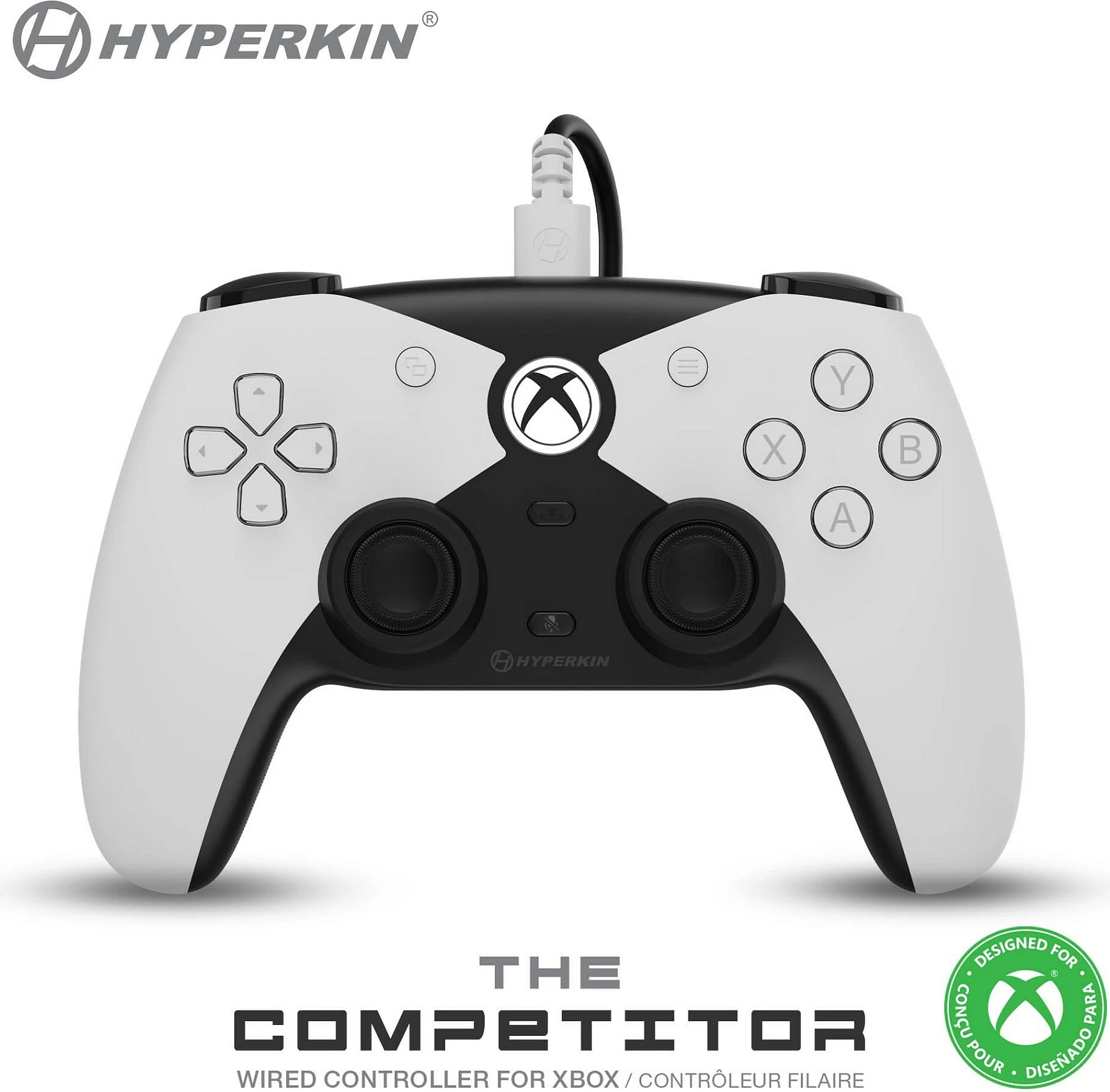 Kontroller Hyperkin The Competitor, me kabllo USB-C, për Xbox, bardhë/zi